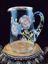 Antique Mt. Washington Hand Painted PANSY Flowers Art Glass Pitcher / Jug picture