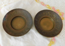 Vintage Korea Small Ornate Brass Bowls Zodiac Pattern Set of Two picture