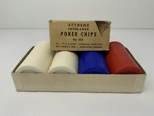 Vintage Drueke 353 Poker Chips Red Blue White Original Box of 100 Interlock USA picture