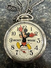 Vintage 1970s Bradley Mickey Mouse Pocket Watch  with original chain WORKING picture