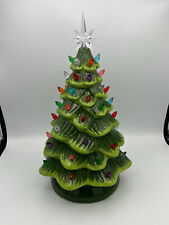 Large Tabletop Ceramic Lighted Christmas Tree w/ Lights & Star Battery Operated picture