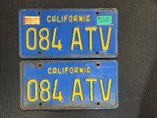 CALIFORNIA PAIR OF LICENSE PLATES BLUE 084 ATV MARCH 1996 PLATE picture