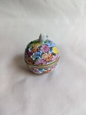 Herend Hungary Open Work Reticulated Floral Trinket Pill Box Bonbon ~ 2.5