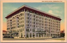 Pensacola, Florida Postcard SAN CARLOS HOTEL Street View - Curteich Linen c1932 picture