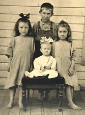 Antique Vtg RPPC Edwardian Children Boy Girls Siblings Barefoot Hair Bows #11 picture