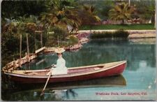 c1900s LOS ANGELES California Postcard WESTLAKE PARK Woman in Row Boat / Lake picture