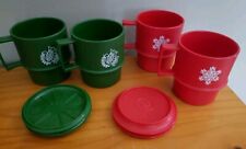 Vintage Tupperware Mugs Red Snowflake 1312-52 & Green Dove 1312-50 picture