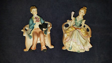 Vintage Victorian era couple Lefton china man woman figurines pair chairs KW4835 picture