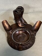Vintage Copper/Bronze Color Finish Western Cowboy Boots Pipe Rest Ash Tray Rare picture