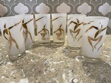 **6** VTG FRED PRESS HIGHBALL GLASSES~WHITE CASED*GOLD SIAMESE ACROBATIC DANCERS picture
