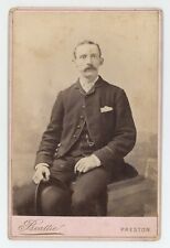 Antique Circa 1880s Cabinet Card Handsome Man Mustache Suit & Tie Preston, IL picture