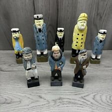 Vintage Fisherman Captain Pirate Carved Painted Wooden Figurines Set Of  8 READ picture