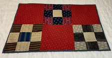 Vintage Antique Patchwork Quilt Table Topper, Nine Patch, Red, Navy, Beige picture