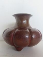 Vtg Southwestern / Mexican Hammered Copper Metal Gourd / Melon Footed Vase (5