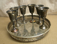 SILVER PLATE CORDIAL 6 PC SET APERITIF SHERRY SHOT GLASSES / TRAY BY AMC INDIA picture
