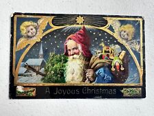 Rare Blue Coat Santa 1911 Christmas Postcard, Angels & Gold Stars, Collectible picture