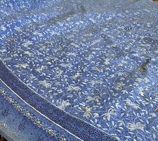 Round Tablecloth, Floral, Blue, Cotton, 68” picture