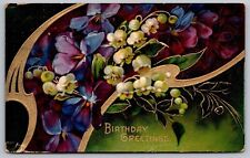 Birthday Greeting Antique Embellished Postcard PM Metztown PA Cancel WOB Note DB picture