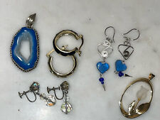 Lot Of Vintage Mixed Costume Jewellery blue geode pendant earrings hoops picture