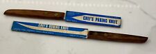 (2) VTG CHEF KNIFE KNIVES ROSEWOOD HANDLES BRASS RIVETS BLUE SHIELD COVER SLEEVE picture