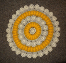 Vintage Crocheted Round Doily Orange/Beige Scalloped Edge 18
