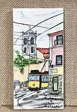 Hand Painted Lisbon Portugal Art Tile Trolley Car Artist Initials DL picture