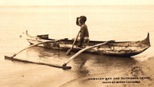RPPC Hawaiian Man & Outrigger Canoe  Honolulu  Postcard  1910 picture