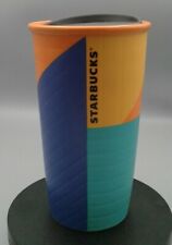 Starbucks 2016 Ceramic Tumbler With Lid Orange Fuschia Blue Geometric  10 Oz picture