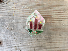 Vintage MCM Artisan Stained Glass Christmas Ornament Holly Leaves Candles picture