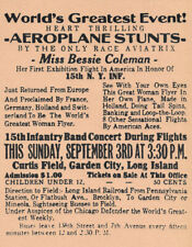 First Black Women Pilot Bessie Coleman 1922 Flyer Reprint On Very Old Paper picture