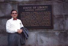 1959 Man Bowtie Tourist Statue of Liberty Sign New York NY Vintage 35mm Slide picture