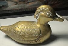Vintage Solid Brass Wood Duck Figurine  Mid Century Modern Style picture