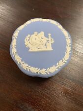 Vtg Wedgwood Blue Jasperware Aesculapius Pattern Scalloped Box With Lid 5”W picture