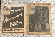 V-E Day AND V-J Day. PM Daily 8 May 1945 and Daily News 15 Aug 1945. Complete  picture