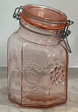 Vintage Italian Pink Glass Canister Wire Bale Lid Floral Embossed Vines Art 8