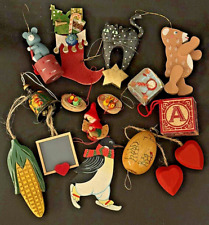 Huge Lot 15 Vintage Wooden Ornaments Miniature to Medium Animals Birds Toys LOOK picture