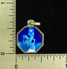 Vintage Silver Saint Christopher Blue Enamel Medal Religious Holy Catholic picture