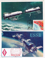 2 in 1 Soviet Postcard Space rendezvous Cosmonautics Day 19681973 Cosmos USSR picture