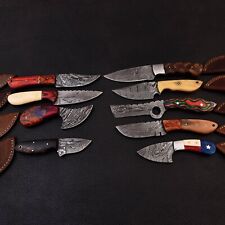 LOT OF 9 CUSTOM HAND FORGED DAMASCUS STEEL HUNTING SKINNING KNIFE W/SHEATH 3321 picture