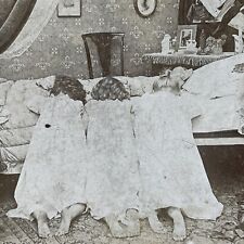 Antique 1897 Sisters Say Bedtime Prayers Stereoview Photo Card P2566 picture