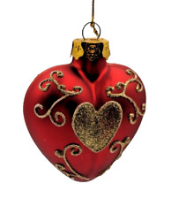Red Heart Shaped Ornament with Gold Glitter Heart Design picture