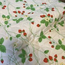 Vtg Cannon Strawberry Print Quilted Bedspread USA Cottage Core Prairie 96x114 picture