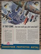 1942 Robertson Protected Metals Fortune WW2 Print Ad Q3 Bombers Bombs Factories picture