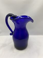 Vintage Art Glass Signed J.W. Shelton Cobalt Blue Hand Crafted Glass Pitcher picture