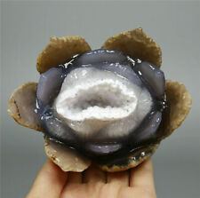 1.13lb Beautiful Natural Agate Geode Carved Lotus crystal Carving ,collectibles picture