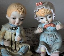 Vintage Old Porcelain Baby Girl And Boy Piano Doll Figurine picture