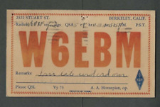 1932 Early Ham Radio (QSL) Card Call Letters W6EBM From Berkeley Ca picture