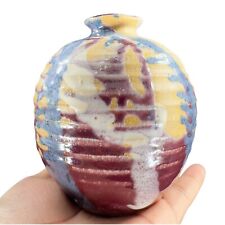 Studio Art Pottery Vase Vessel Multicolor Drip Glaze Ceramic Hand Made Pottery picture