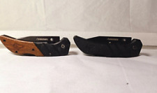 Lot of 2 Husky Knives Wood Handle  Serrated and Black Plain Edge picture