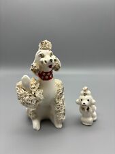 Vintage ~ White Porcelain Spaghetti French Poodle with Puppy  picture